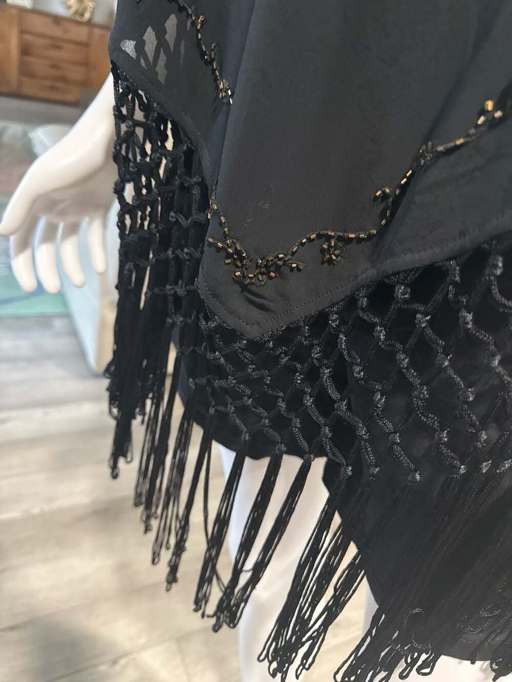 The Clothing Company Black Sheer Beaded Fringe Tank Top Size L